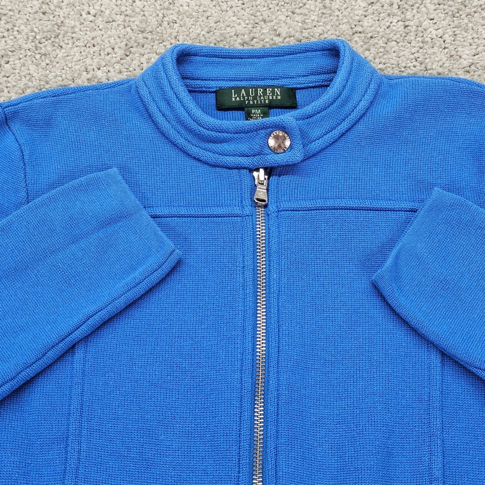 Lauren Ralph Lauren Petite‎ Royal Blue Full Zip Cotton Cardigan Sweater PM PM
